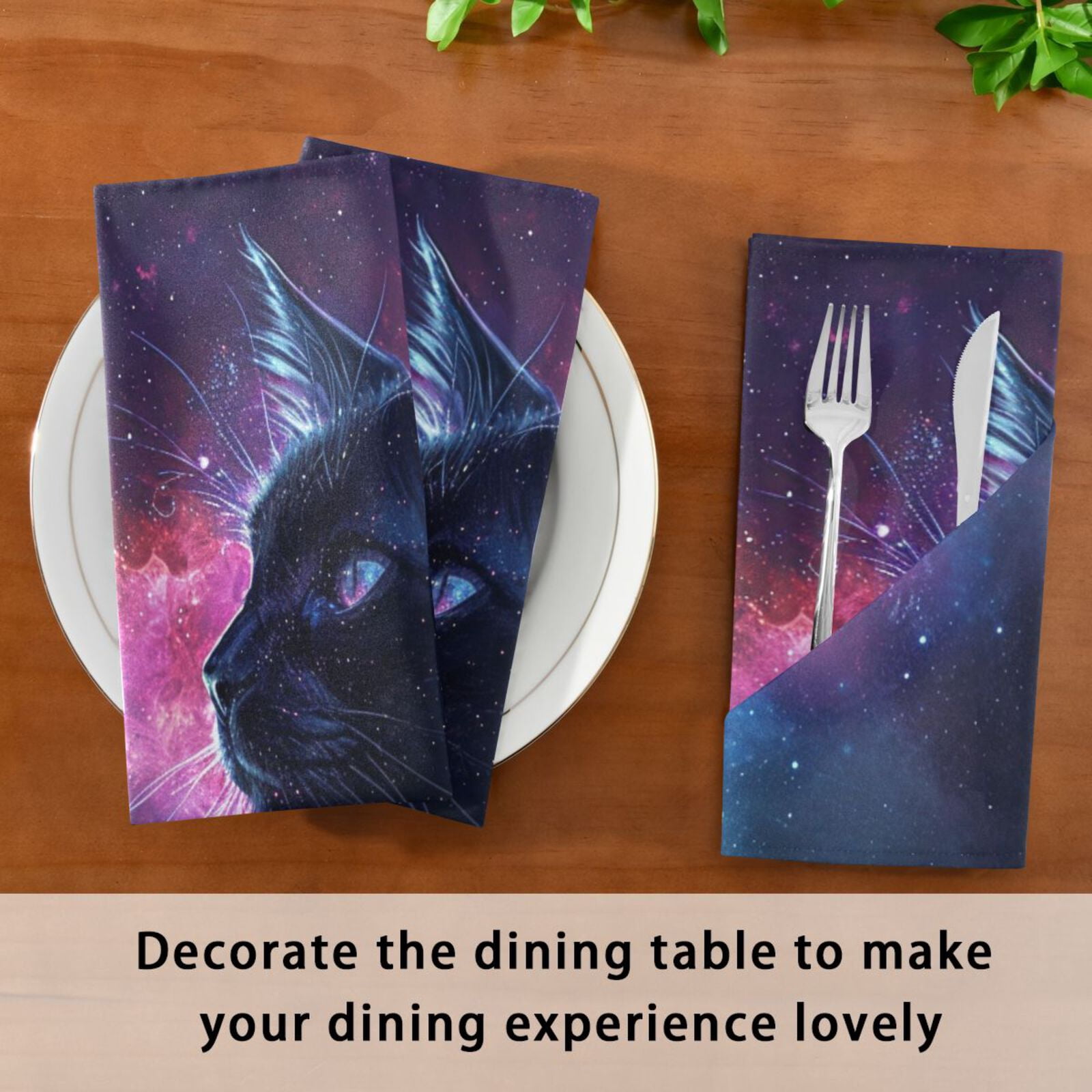 JSTEL Black Cat Galaxy Cloth Napkins Set of 6, 20x20 Inch Washable and Reusable Napkin for Decoupage Dinner Party Everyday Use
