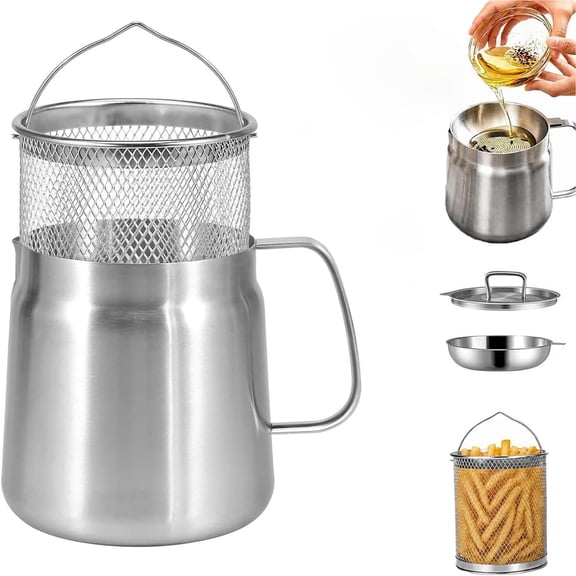 Stainless Steel Oil Filter Pot with Frying Basket and Strainer, Stove Top Deep Fryer with Basket