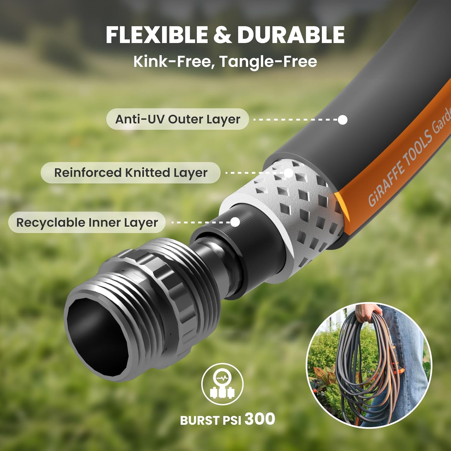 Garden Hose 50FT, 5/8" Lightweight Lay Flat Water Hose