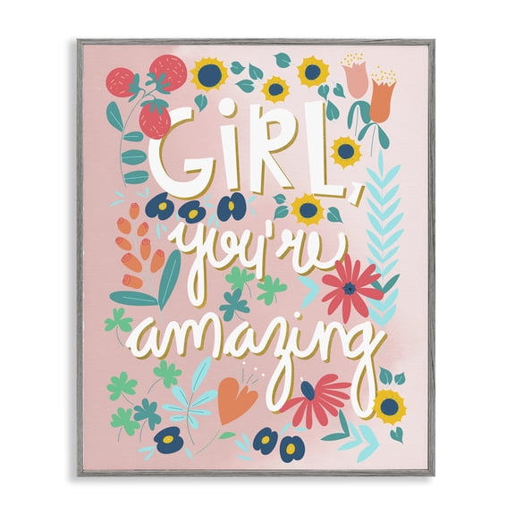Stupell Industries Eclectic Girl You're Amazing Phrase Gray Framed Giclee Art, 16 x 20, by Pragya Kothari