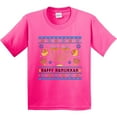 thumbnail image 3 of Inktastic Happy Hanukkah Sweater Style Design with Menorah and Dreidel Youth T-Shirt, 3 of 5