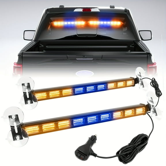 17in Switchable 4 Colors Emergency Strobe Light Bar 162 LED Bar Amber White Red Blue Windshield 2in 1 Visor Safety Flashing Lights DC 12-24V Bar Deck Split W/Take Down for Trucks Construction Vehicle