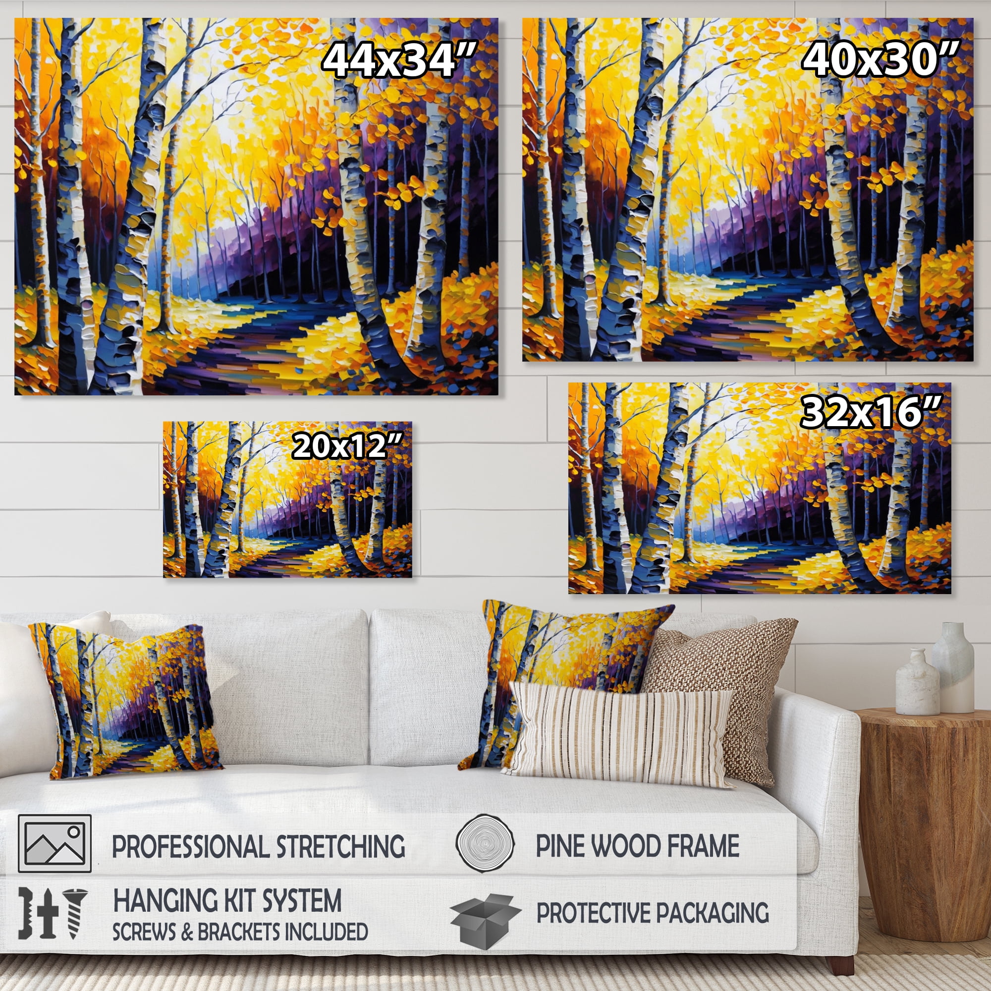 Designart Golden Birch Woods II Canvas Wall Art