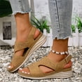 thumbnail image 4 of Summer Woman Sandals Wedge Open Toe Ankle Strap Peep Toe Sandals Casual Daily ShoesWomen Beach Fashion Brown 6, 4 of 7