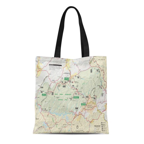 NUDECOR Canvas Tote Bag Smokies Great Smoky Mountains National Park Maps Appalachian Trail Reusable Handbag Shoulder Grocery Shopping Bags