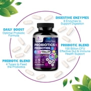 Probiotics 100 Billion CFU - 10 Premium Strains + Prebiotics - Best Daily Probiotic Supplement for Women & Men - For Immune Support, Digestive Health, Occasional Constipation & Gas - 120 Capsules