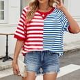 thumbnail image 4 of Women's Striped Crew Neck Short Sleeve Tops - Colour Block, Casual Pullover Style, 4 of 6