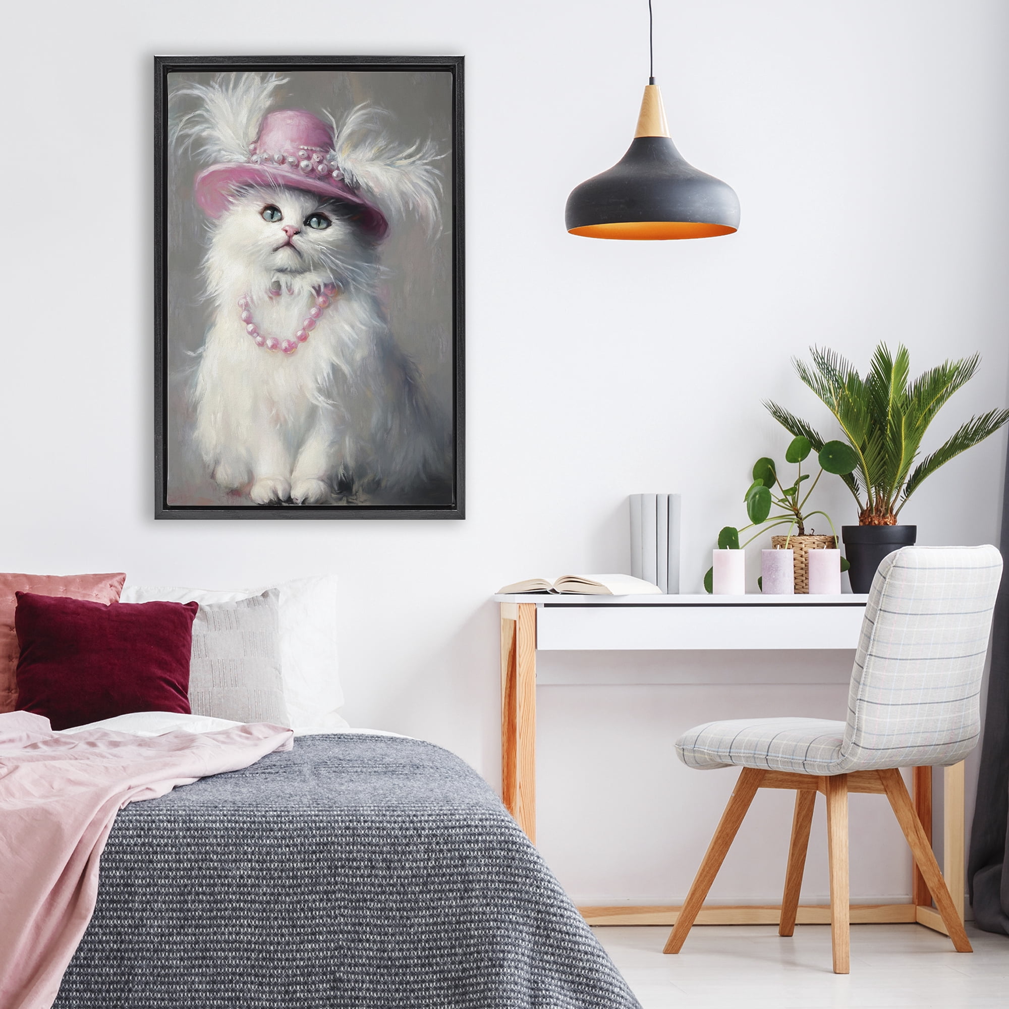 Stupell Industries Beautiful Brigitte Cat Black Framed Floater Canvas Wall Art, design by Tina LeCour