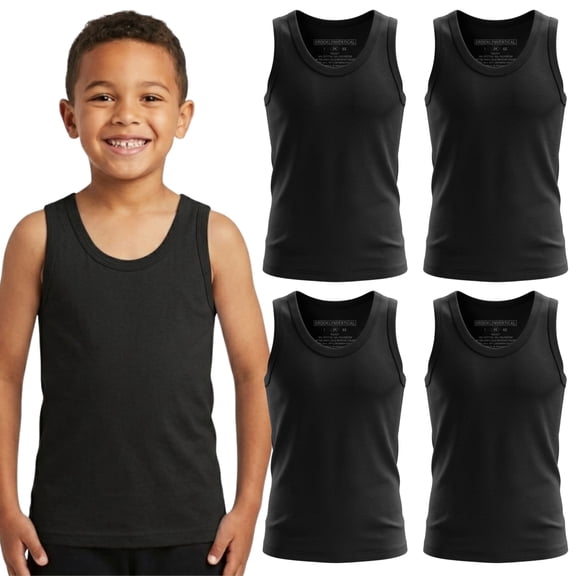BROOKLYN VERTICAL Boys 4 Pack Undershirt Tank Top - Tagless Cotton Super Soft