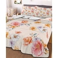 thumbnail image 3 of Quilts King Size Bedding Set, Spring Flowers Lightweight Quilted Comforter, Yellow Pink Floral Pastoral Botanical Soft Reversible Bedspread Coverlet with Pillow Covers for All Season, 96" x 106", 3 of 7