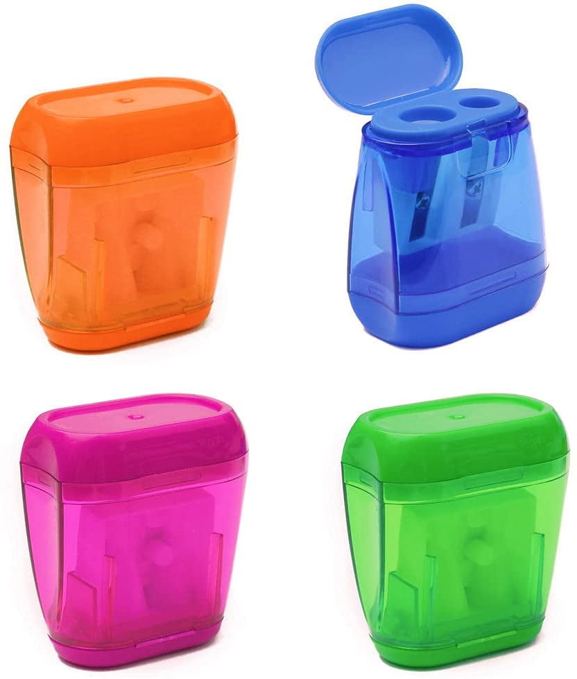 4PCS 2 Holes Small Manual Pencil Sharpener with Lid,for Kids,School