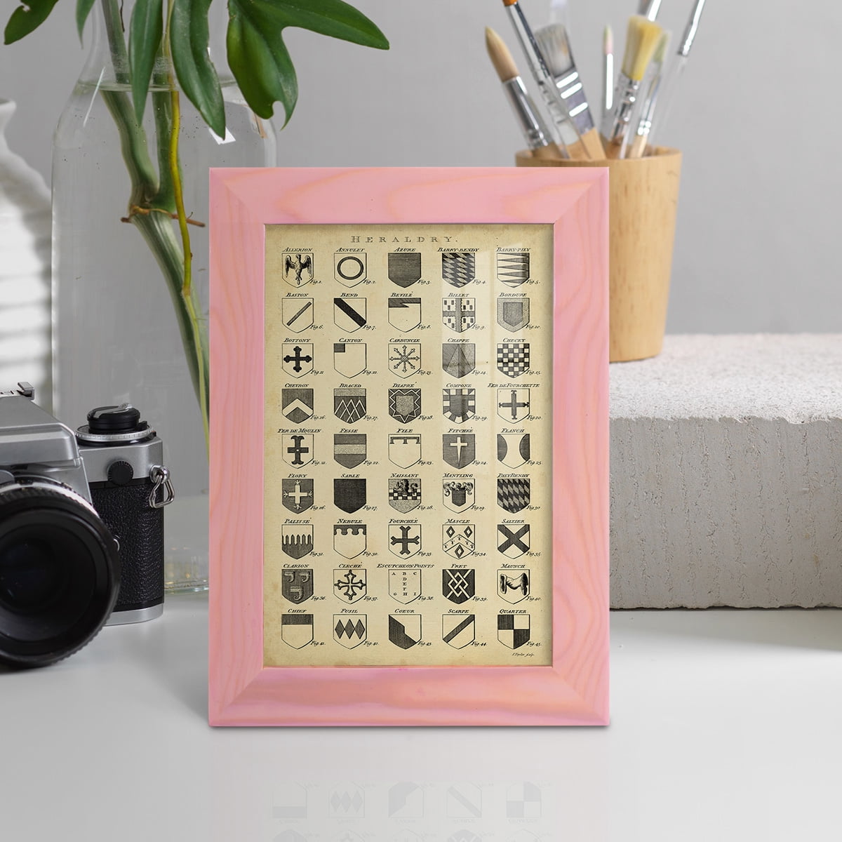 Vintage Heraldry I -Framed Print w/glass-Sunset Pink
