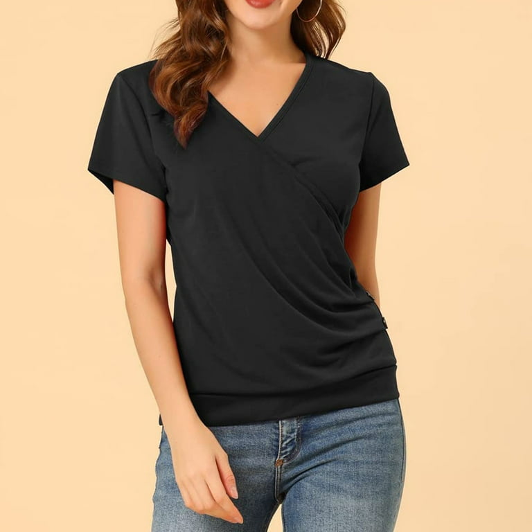 GceSteap Women's Summer Tops Short Sleeve Slim Fitted Deep V