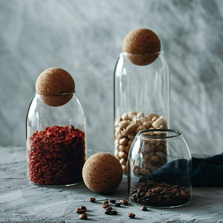 MOLFUJ 550ML/18Oz Glass Storage Container with Ball Cork, Cute Decorative  Organizer Bottle Canister Jar with Air Tight Wood Lid for Food, Coffee,  Candy, Bathroom Apothecary Cotton Swab Qtip Holder 