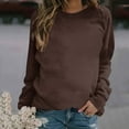 thumbnail image 2 of XFLWAM Womens Sweatshirts Crew Neck Long Sleeve Pullover Tops Solid Color Casual Comfy Hoodies Fall Fashion Outfits Clothes Brown S, 2 of 4