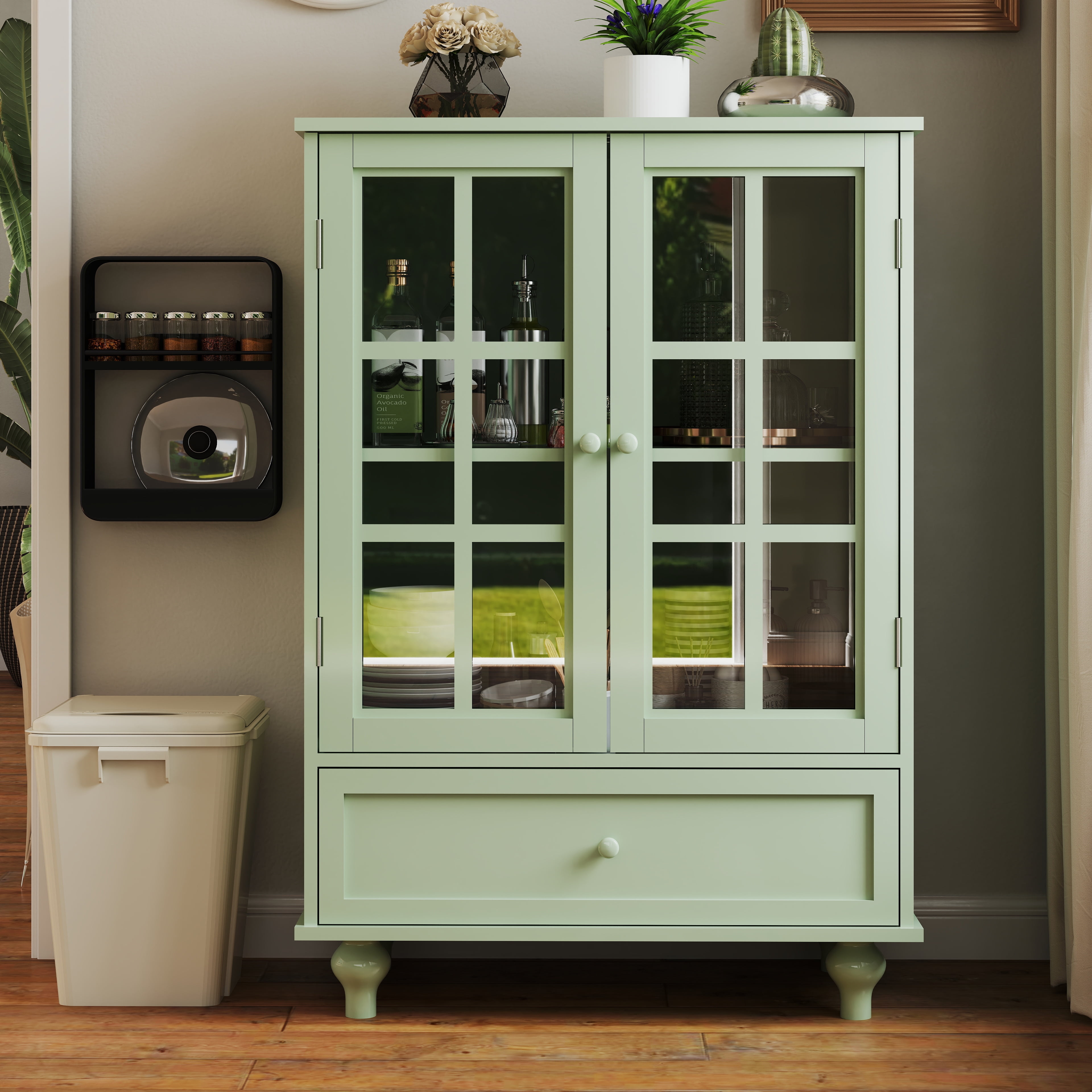 Aukfa Buffet Pantry Cabinet,2 Doors Wood Sideboard Storage Cabinet for Dining Room Hallway Entryway,Green