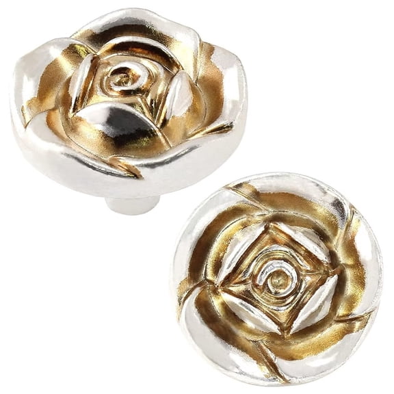 HDJNal 2PCS Euro Rose Decorative Cabinet Knob,Drawer Knob Cupboard Door Knobs, Single Hole Cabinet Handles Dresser Knobs Drawer Knobs and Pulls for Bathroom Cabinets (Antiuqe Silver)