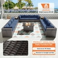 thumbnail image 2 of ALAULM 15 Piece Outdoor Patio Furniture Sectional Sofa with Gas Fire Pit Table and 55,000 BTU Firepit, Navy Blue/Brown, 2 of 7