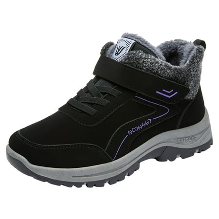 

Fashion Winter Women Snow Boots Flat Non Slip Round Toe Solid Color Waterproof Hook Loop Plush Warm And Comfortable