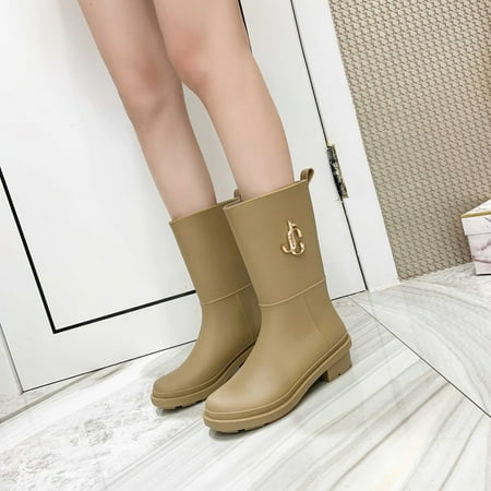 

Juebong Halloween Deals 2022 Lug Sole Non-Slip Mid-Tube Women Mid Calf Waterproof Rain Boots Pvc Rain Boots Women s Water Shoes