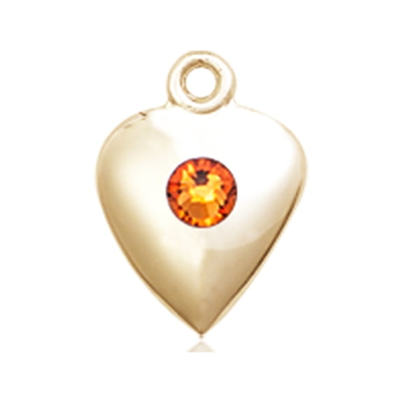 14kt Yellow Gold Heart Medal with 3mm November Yellow Swarovski Crystal 1 1/4 x 1 5/8 inches