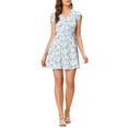 thumbnail image 2 of INSPIRE CHIC Women's Floral Crossover V Neck Petal Sleeves Belted Dress XL Light Blue-Floral, 2 of 6