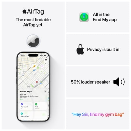 Apple AirTag (2nd Generation) – 1 Pack Item Tracker for Keys, Wallet & More, Precision Finding up to 1.5× Range, One-Tap iPhone/iPad Setup