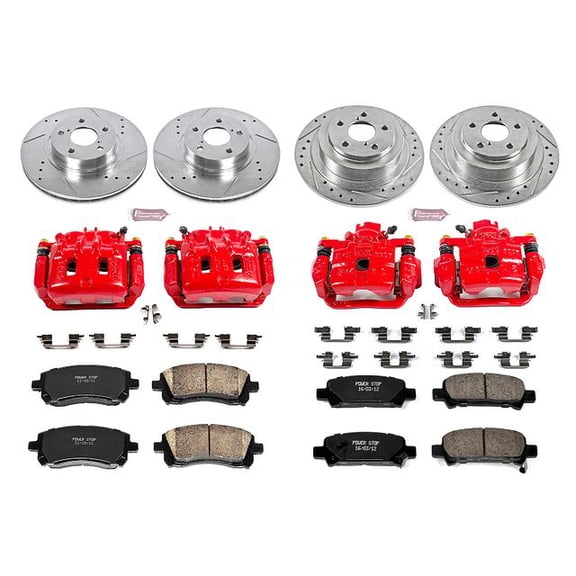PowerStop Front and Rear Z23 Evolution Sport Brake Pad and Rotor Kit with Red Powder Coated Calipers Fits: SUBARU Select Models KC2749