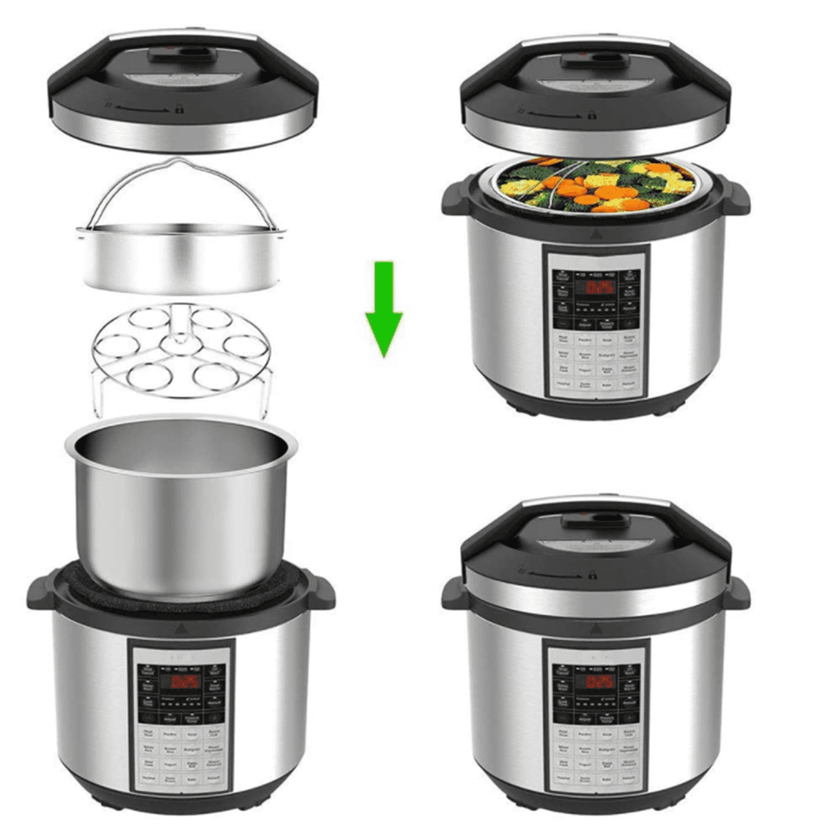 6Pcs/Set Pressure Cooker Accessories Stainless Steel Basket with Egg Steamer Rack, Divider for Kitchen Cooking