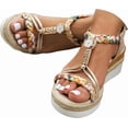 thumbnail image 2 of XIMIN Womens Low Wedge Heels Wide Width Platform Sandals with Ankle Elastic Summer Dressy Walking Non Slip Casual Summer Beach Comfortable Sandals Bohemian Woven Sandals, 2 of 9