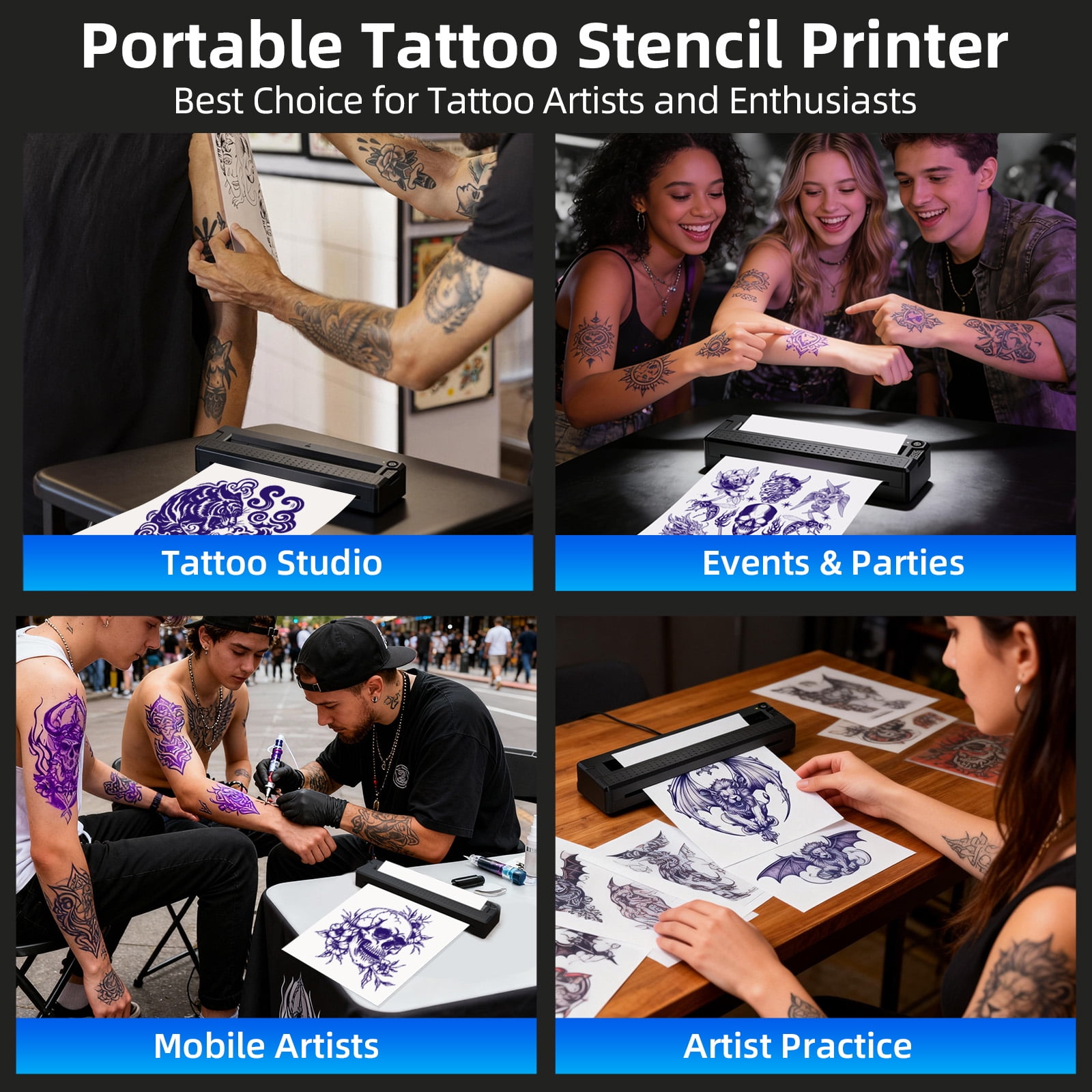Milestone 2-in-1 Wireless Tattoo Stencil Printer Machine, Portable Thermal Tattoo Stencil & Document Printer Compatible with iOS Android PC