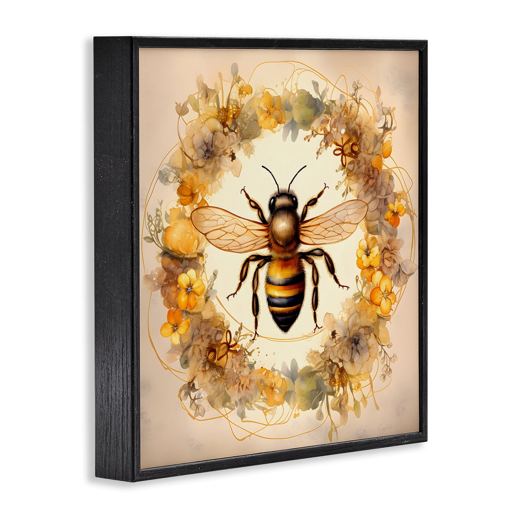 Stupell Industries Country Bee Wreath Animals & Insects Painting Black Framed Art Print Wall Art, 24 x 24
