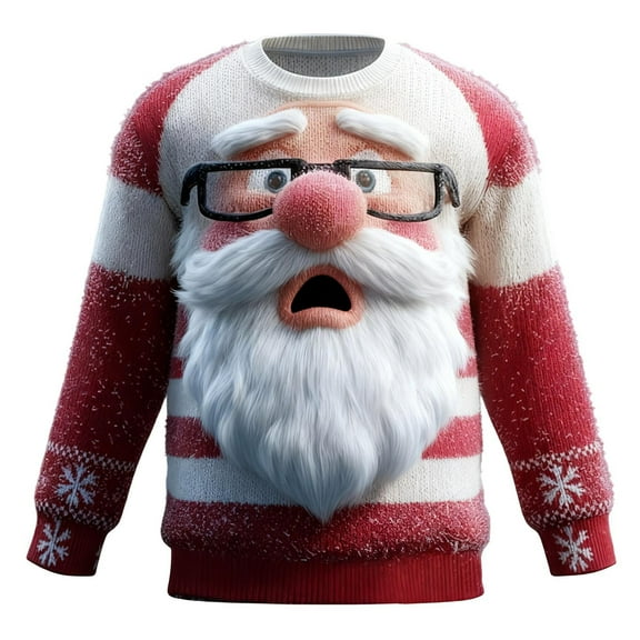 CAIXIA Ugly Christmas Sweater Men Funny Santa Claus Xmas Knit Sweatshirts 3D Graphic Holiday Pullover Sweaters Jumper Unisex Gifts for Couples,Red