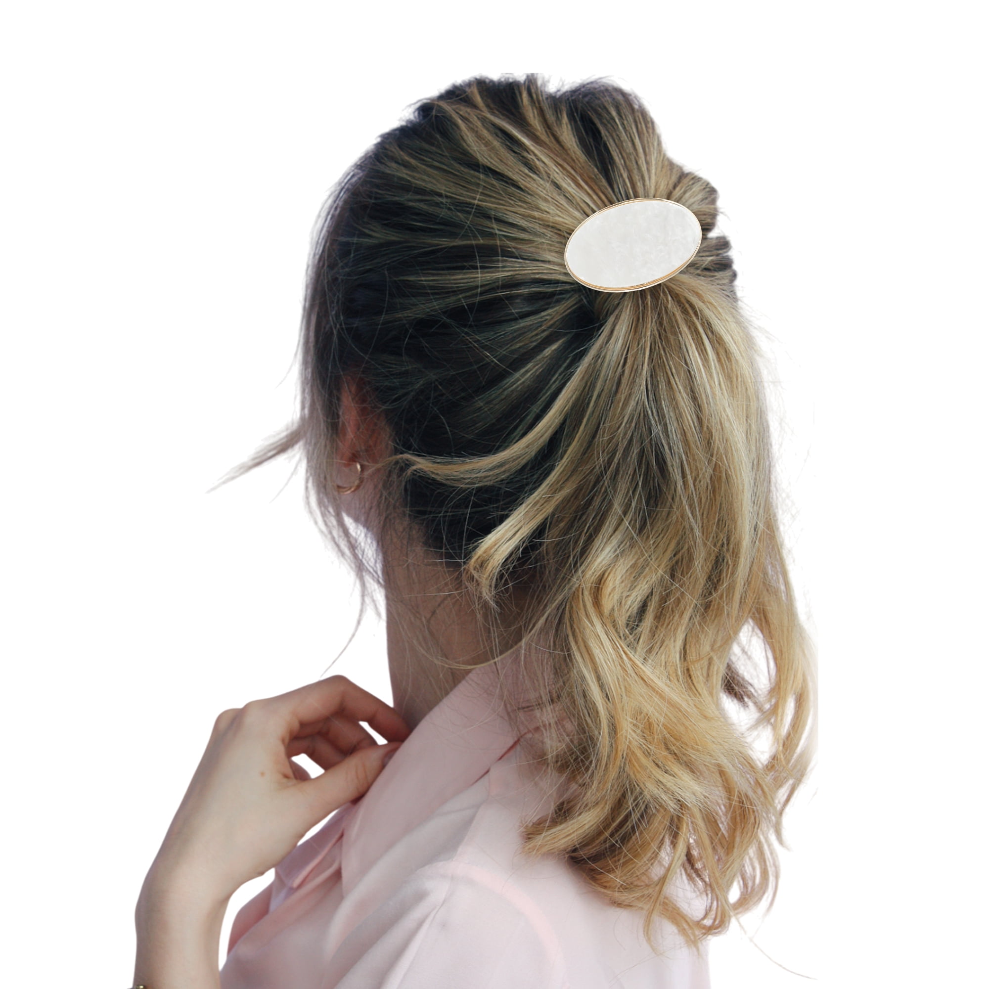 Unique Bargains Stylish Oval Ponytail Buckle Hair Clip for Women 1 Pc Beige