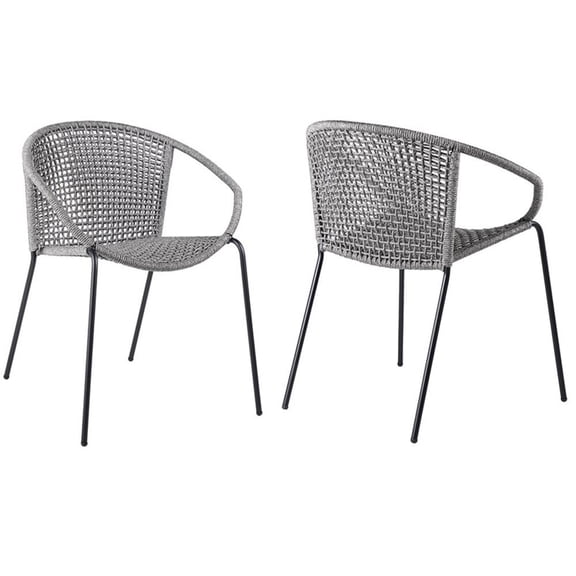Snack Indoor Outdoor Stackable Steel Dining Chair with Gray Rope - Set of 2