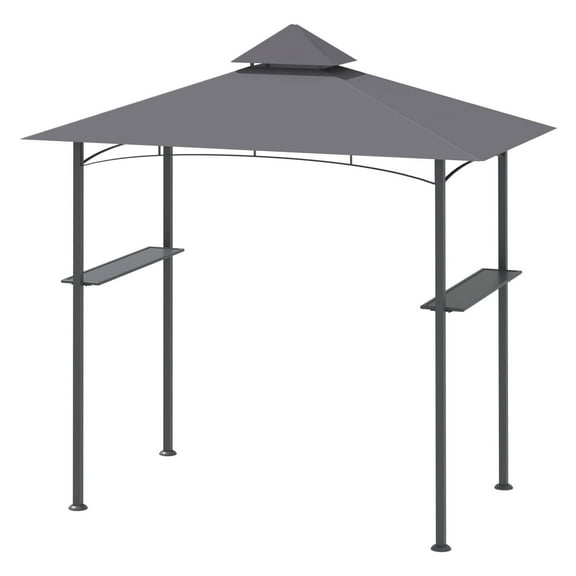 8' x 5' Grill Gazebo - BBQ Canopy with Double Roof & Shelves - Patio Outdoor Grill Shelter - Gray