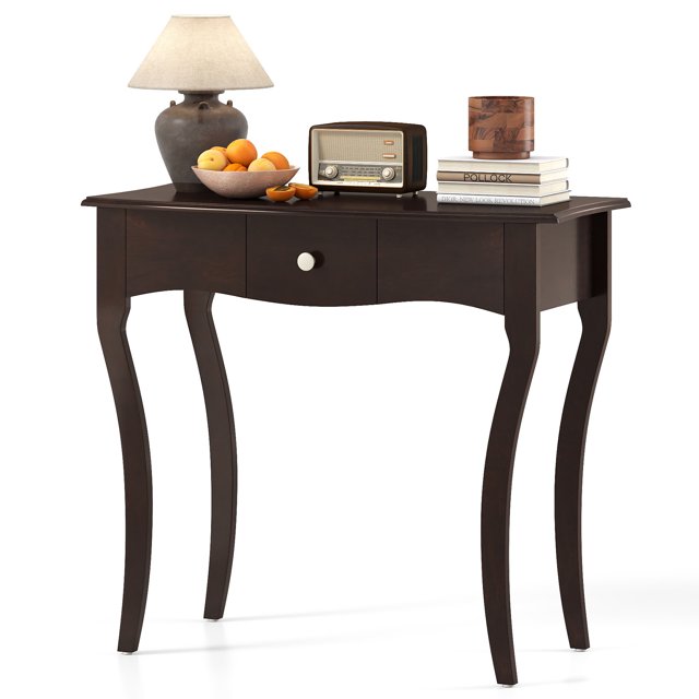 Gymax Console Table w/ Drawer Solid Wood Frame Metal Drawer Guide Rails for Entrance