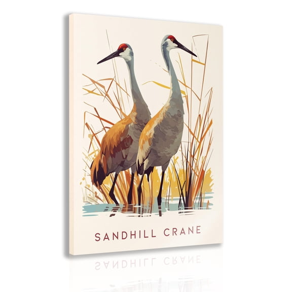 Sandhill Cranes in Wetland Reeds — Framed Canvas Wall Art | Nature-Inspired Bird Art, Sandhill Crane Wall Decor, Home Decor for Nature Lovers