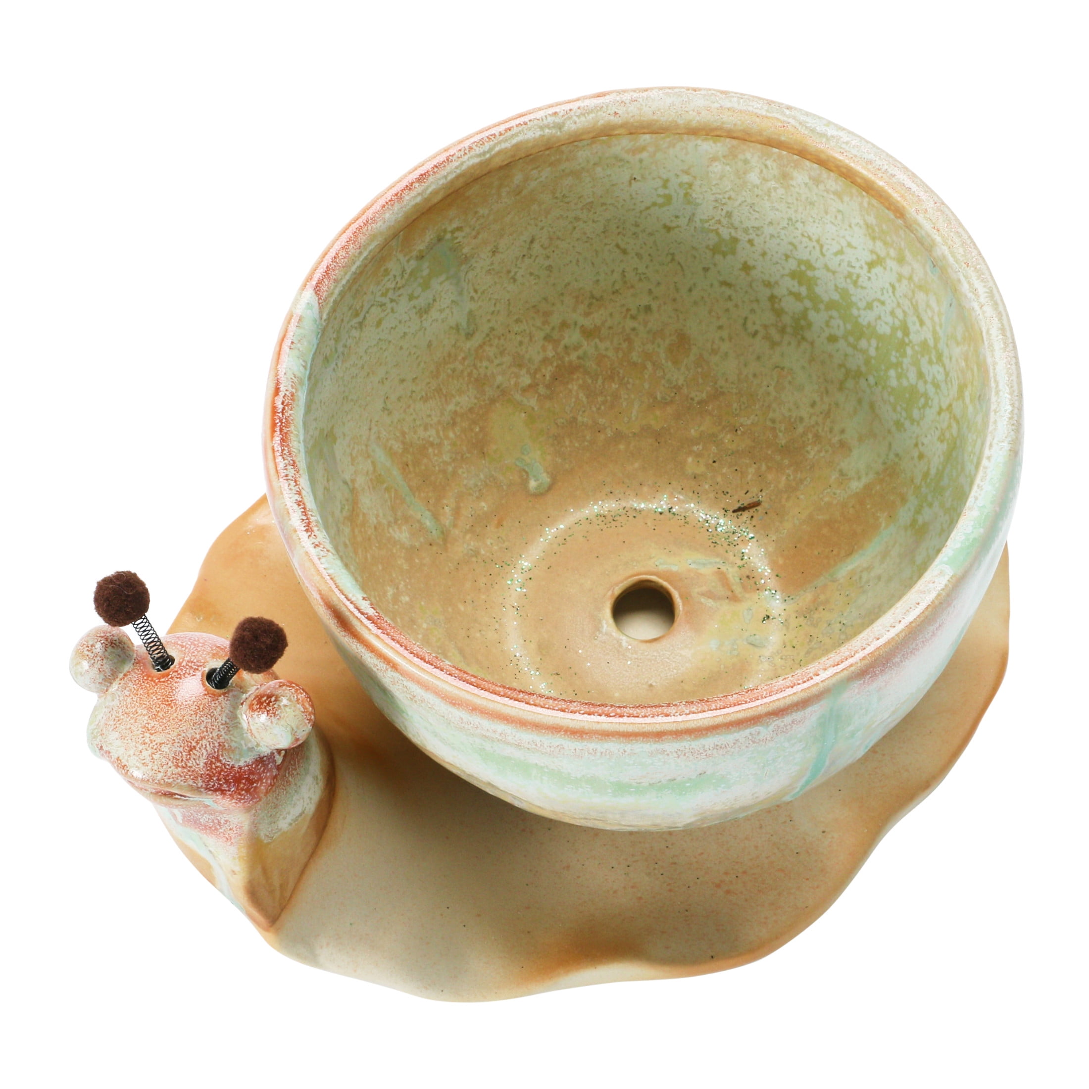Creative Co-Op Decorative Stoneware Snail Planter with Reactive Glaze, Brown