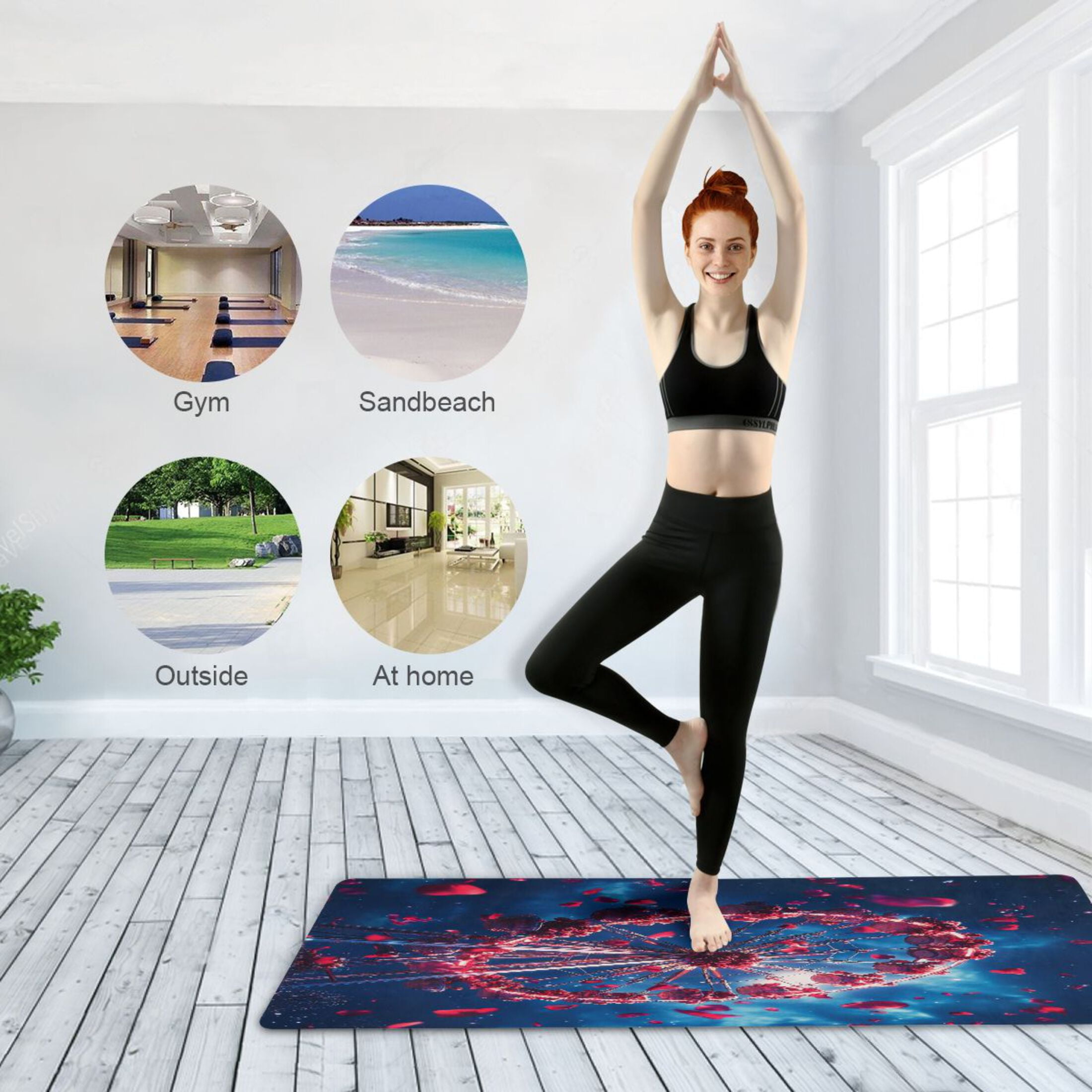 BZSMCE Yoga Mat Women Roses Of Ferris Wheel Painting Fitness Mat