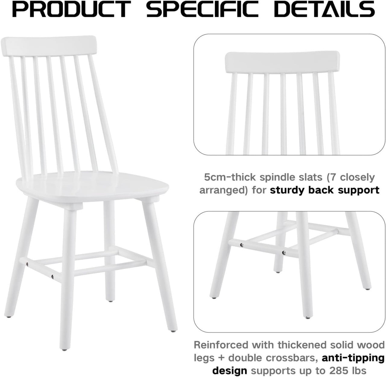 2-Pack Wooden Dining Chairs, Solid Wood Spindle Back Side Chair Set of 2, Mid-Century Modern Armless Kitchen Chairs for Dining Living Room