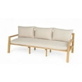 thumbnail image 3 of Christopher Knight Home 3-Seat Patio Outdoor Sofa with Cushions, Woven Strap Back, Acacia Wood Frame, Light Teak+Beige, 3 of 12