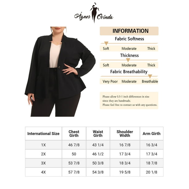 Women's Plus Size Button Long Sleeve Office Work Business Suit Blazer  Jacket Black 3X 