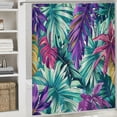 thumbnail image 6 of Orinice Tropical Palm Leaf Shower Curtain Colorful Monstera Leaves Plant Summer Wild Banana Leaf Nature Jungle Exotic Abstract Botanical Fresh Bathroom Home Decor with Hooks,Green Teal Purple 69x72, 6 of 7