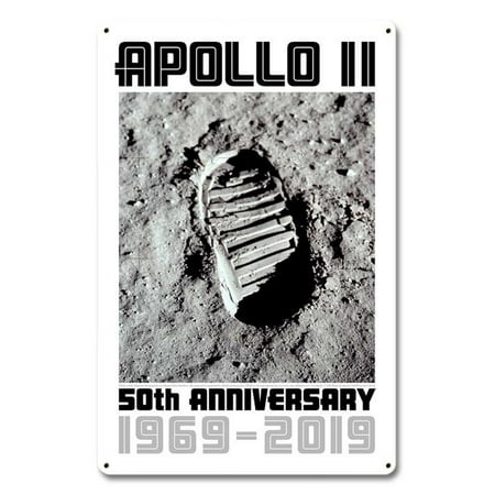 

Pasttime Signs AGS028 12 x 18 in. Satin - Apollo 11 50th Anniversary Bootprint Boot Print in Lunar Soil White Metal Sign