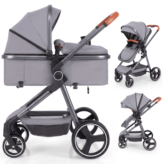 OLAKIDS 2 in 1 High Landscape Convertible Baby Stroller, Newborn Reversible Pram, Foldable Pushchair with Adjustable Canopy, Aluminum Structure, 5-Point Harness for Infant Toddler