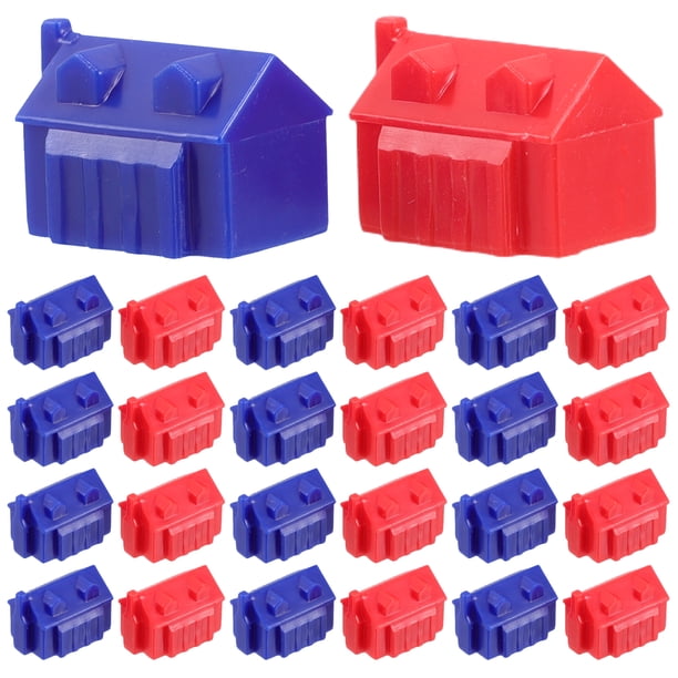 40 piezas de repuesto para juegos de hotel, miniaturas de plástico, casas de hotel, piezas de juego de mesa, accesorios complementarios para niños y adultos, azul y rojo.