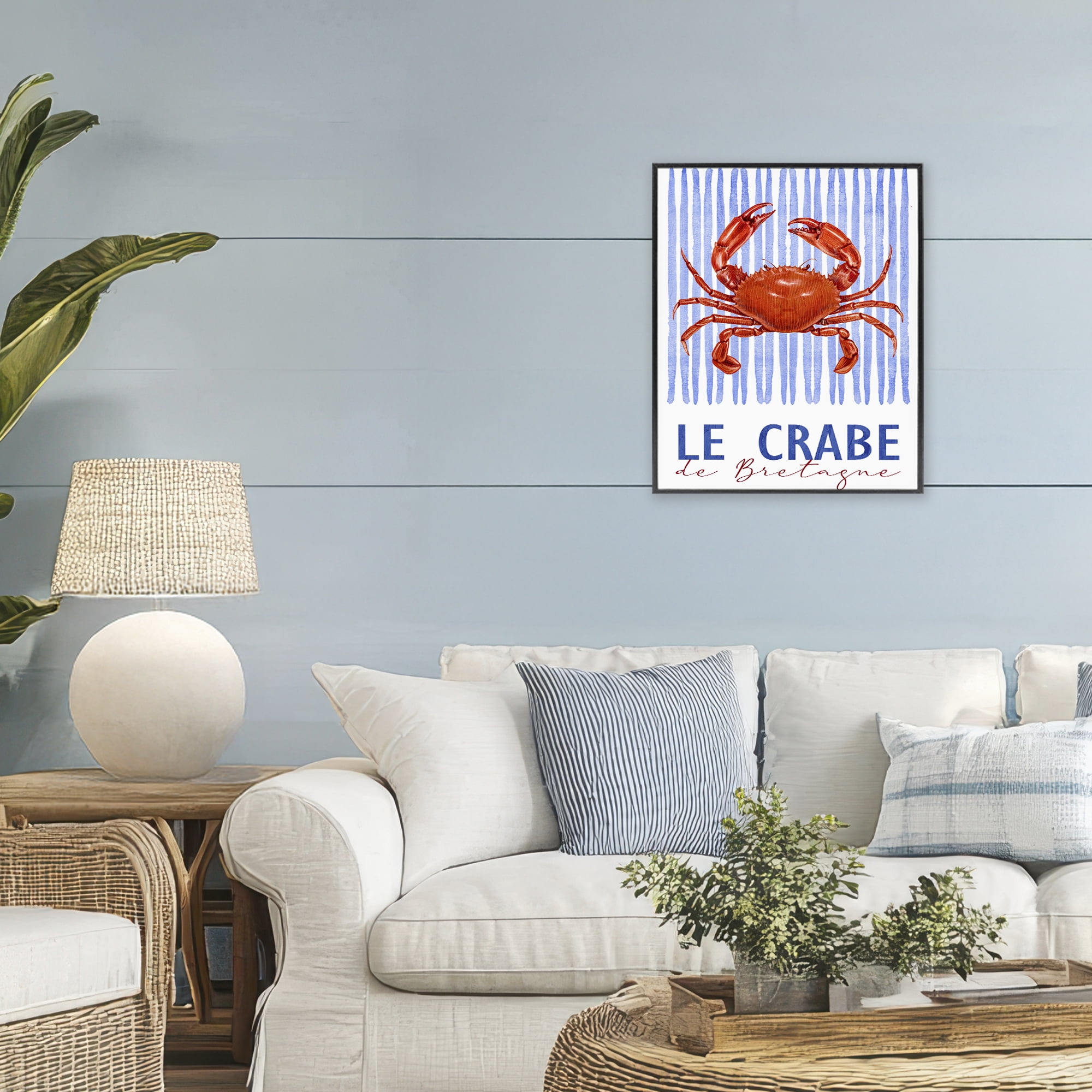 Stupell Industries Le Crabe Nautical Stripes Black Framed Giclee Art, design by Kim Allen