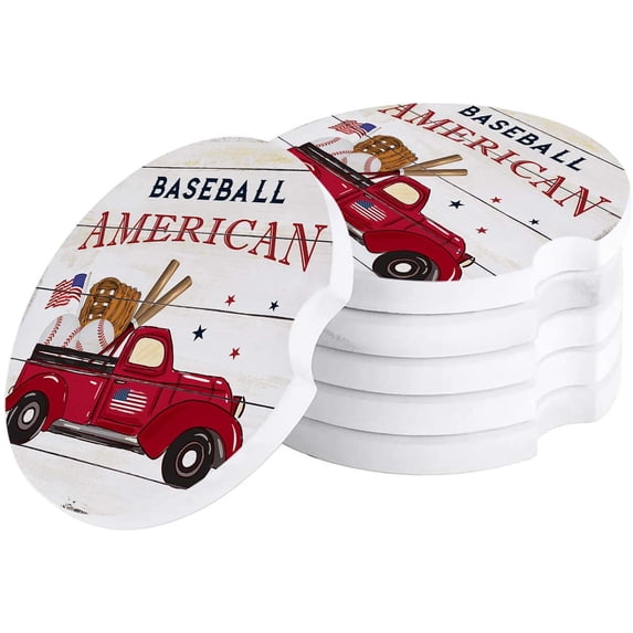 KXMDXA American Baseball Truck on Rustic Wooden Grain Set of 4 Car Coaster for Drinks, Absorbent Ceramic Stone Coasters Cup Mat with Cork Base for Home Kitchen Room Coffee Table Bar Decor