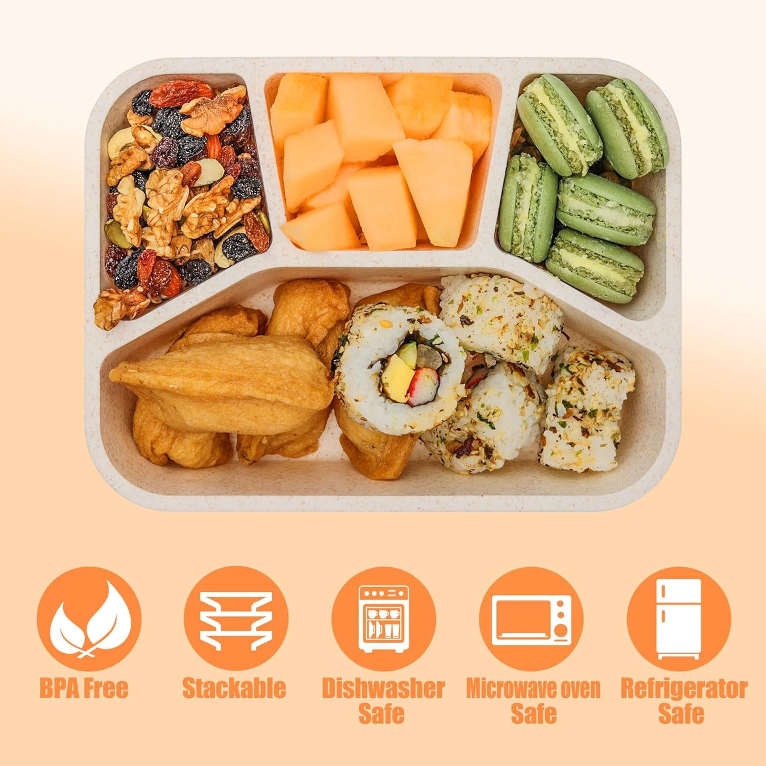 4 Pack Bento Box, Stackable Box Container with Lids,4 - Compartment Snack Box Lunch Container for Meal Prep,Food Storage,Office,Travel & Picnic